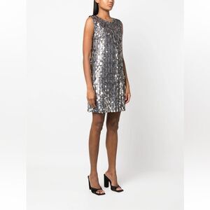 NEW PAROSH Silver Sequin Sleeveless Shift Dress XS 0 2